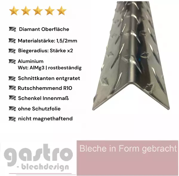 Kantenschutz Riffelblech Diamant 1,5/2,0 mm | Gastro-Blechdesign